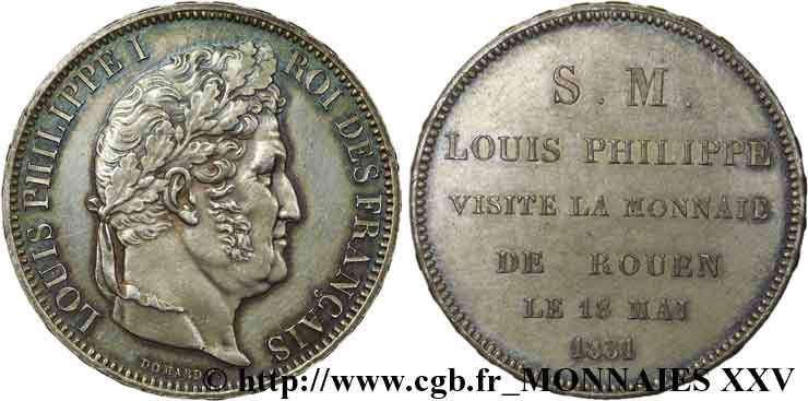 Monnaie de visite au module de 5 francs pour la Monnaie de Rouen 1831 Rouen  SPL 