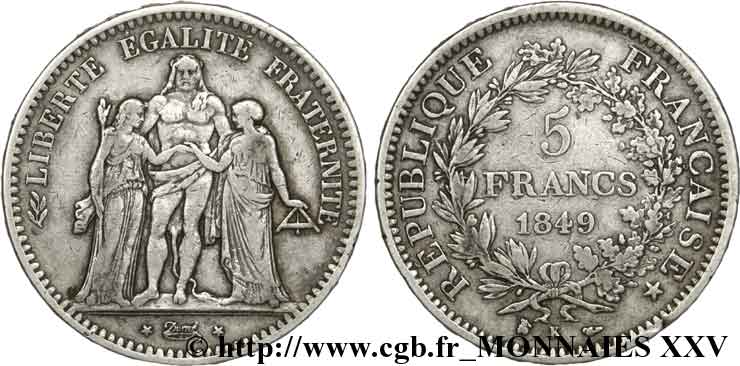 5 francs Hercule Deuxième République 1849 Bordeaux F.326/7 BC 
