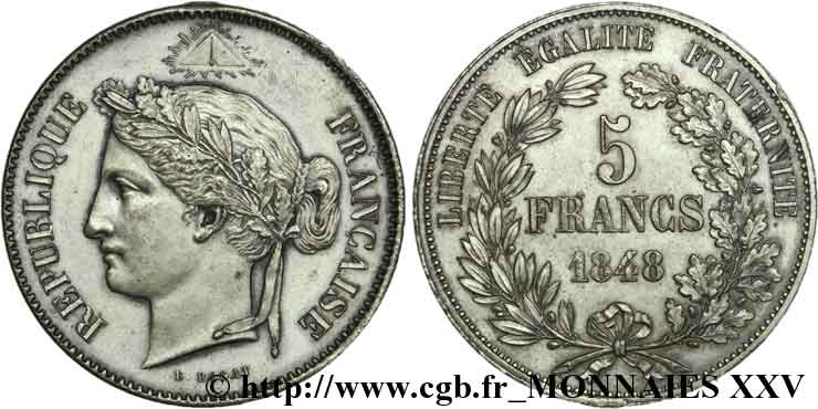 Concours de 5 francs, essai par Rogat 1848 Paris VG.3095 var AU 