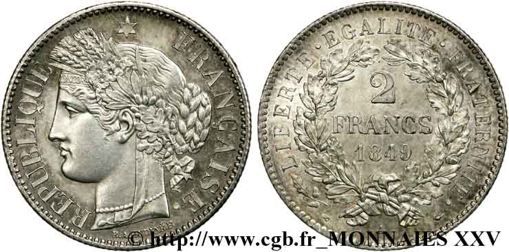 2 francs Cérès Deuxième République 1849  Paris F.261/1 MS 