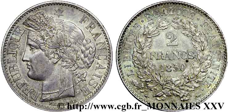 2 francs Cérès Deuxième République 1850 Paris F.261/4 AU 