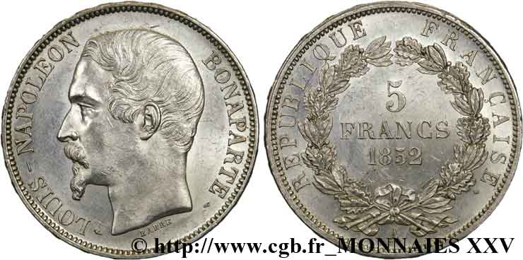 5 francs Louis-Napoléon 1852 Paris F.329/1 SPL 