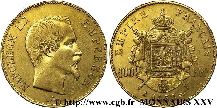 100 francs or Napoléon III, tête nue 1858 Paris F.550/5 XF 