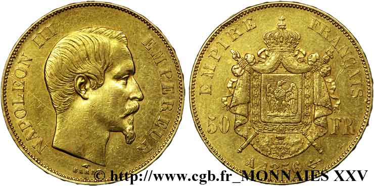 50 francs or Napoléon III, tête nue 1856 Paris F.547/3 XF 