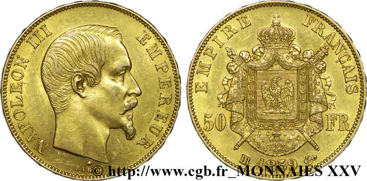 50 francs or Napoléon III, tête nue 1859 Strasbourg F.547/8 TTB 