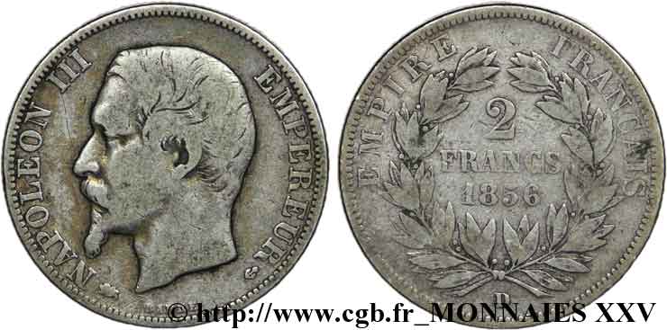 2 francs Napoléon III, tête nue 1856 Lyon F.262/8 MB 