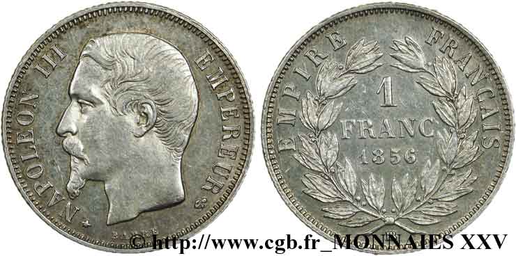 1 franc Napoléon III, tête nue 1856 Strasbourg F.214/7 XF 