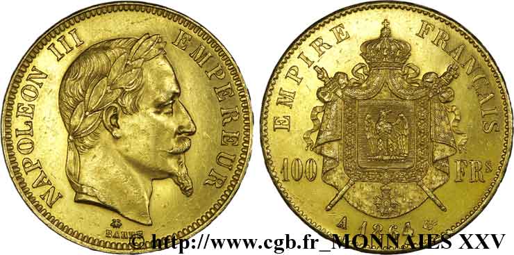 100 francs or Napoléon III, tête laurée 1864 Paris F.551/4 TTB 