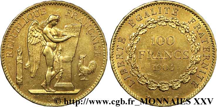 100 francs génie, tranche inscrite en relief Dieu protège la France 1904 Paris F.552/17 TTB 