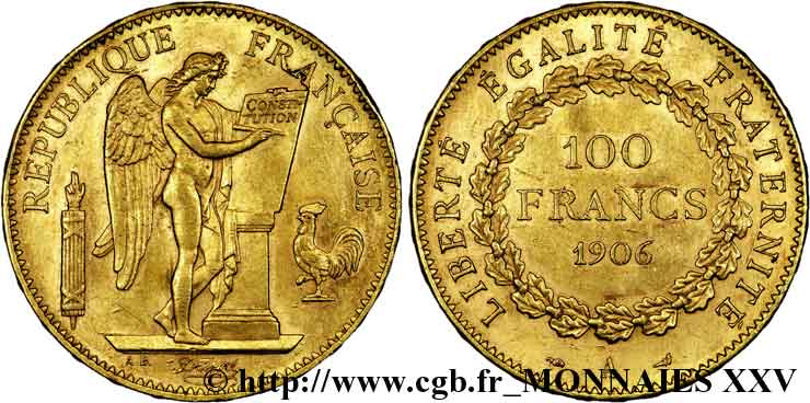 100 francs génie, tranche inscrite en relief Dieu protège la France 1906 Paris F.552/19 XF 