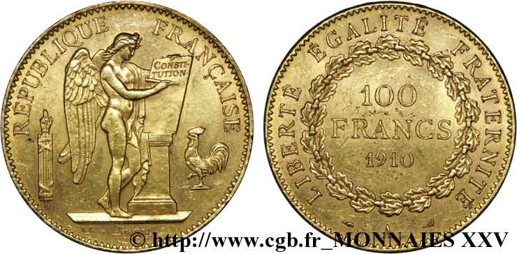 100 francs génie, tranche inscrite en relief liberté égalité fraternité 1910 Paris F.553/4 EBC 