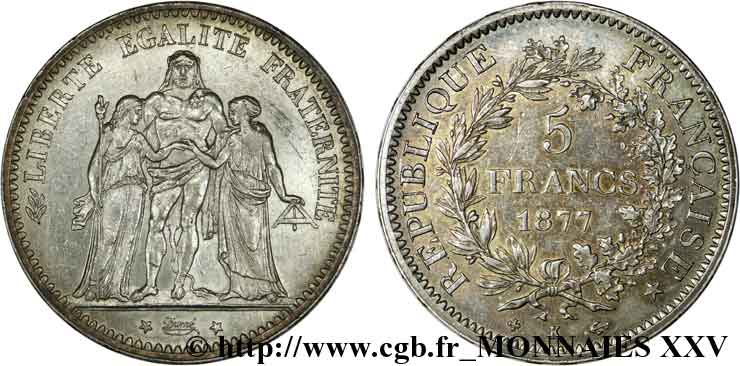 5 francs Hercule 1877 Bordeaux F.334/20 AU 