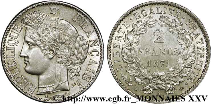 2 francs Cérès, avec légende 1871 Paris F.265/3 SC 