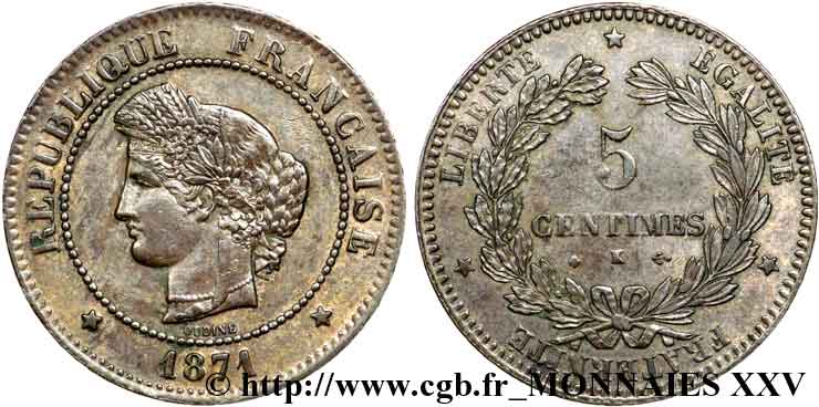 5 centimes Cérès 1871 Bordeaux F.118/3 SS 