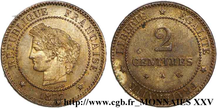 2 centimes Cérès 1877 Paris F.109/2 SPL 