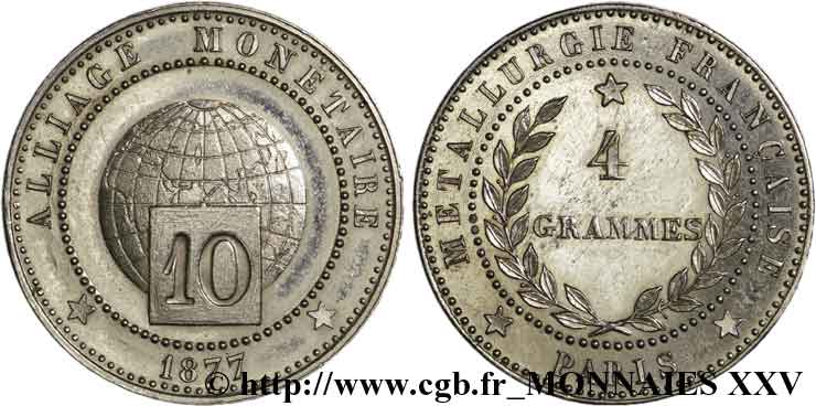 Essai d alliage de 10 centimes 1877 Paris VG.3899  SPL 