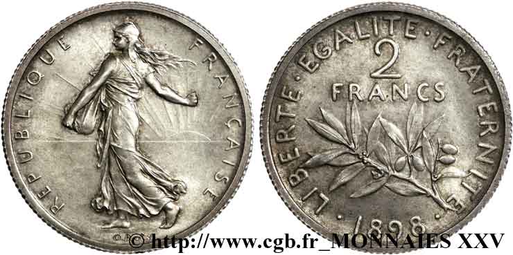 Pré-série 2 francs Semeuse, grand 2, tranche cannelée 1898 Paris G531  SPL 