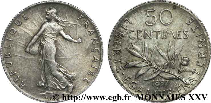 50 centimes Semeuse, vieil argent 1897 Paris F.190/1 AU 