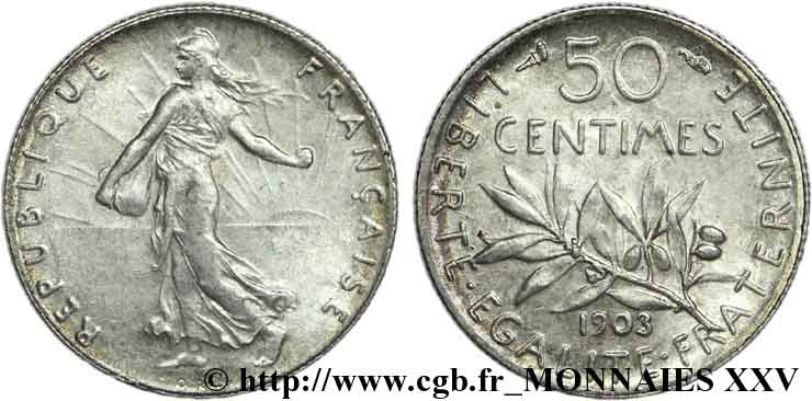 50 centimes Semeuse 1903 Paris F.190/10 EBC 