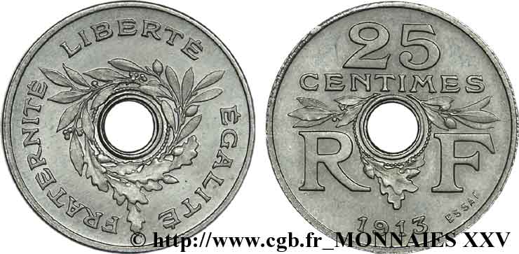 Essai de 25 centimes de Guis, petit module 1913 Paris VG.4753  fST 
