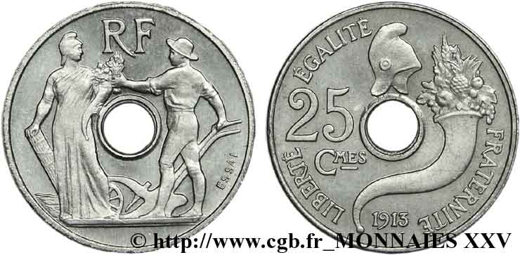 Essai de 25 centimes de Peter, petit module 1913 Paris VG.4759  SPL 