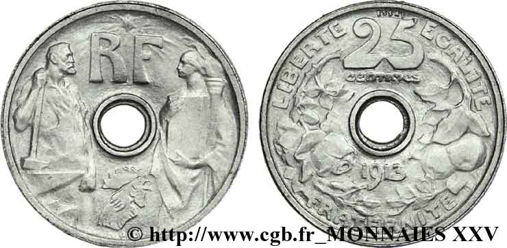 Essai de 25 centimes de Prouvé, petit module 1913 Paris VG.4766  EBC 