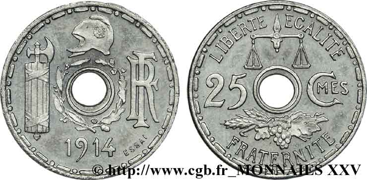 Essai de 25 centimes Becker, petit module 1914 Paris VG.4809  MS 