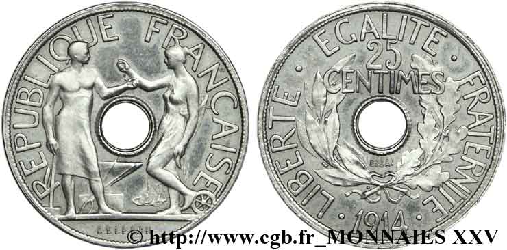 Essai de 25 centimes de Delpech, grand module 1914 Paris VG.4810  MS 