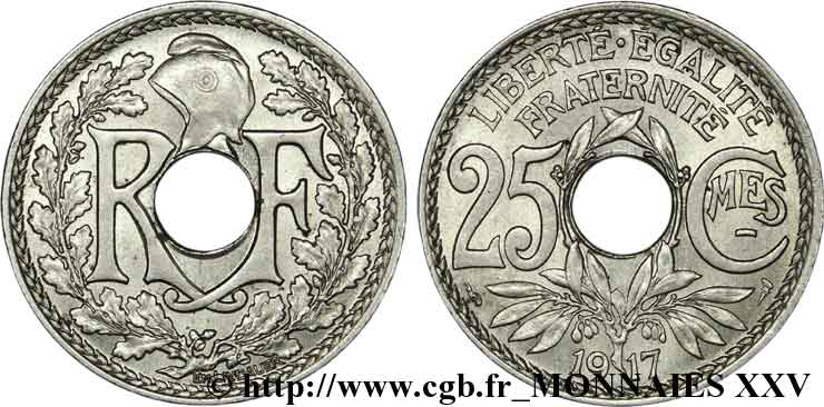 25 centimes Lindauer, Cmes souligné 1917 Paris F.170/5 VZ 