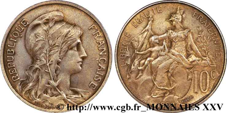 Essai de 10 centimes Daniel-Dupuis en bronze, flan mat 1898 Paris F.136/3 SUP 