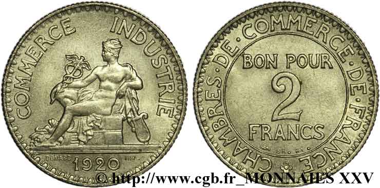 2 francs Chambres de commerce 1920 Paris F.267/2 EBC 