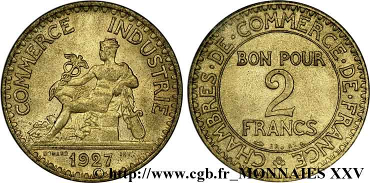 2 francs Chambres de commerce 1927 Paris F.267/9 VZ 
