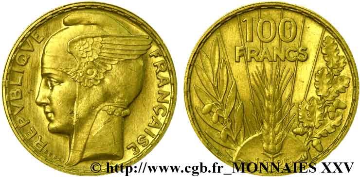 Essai - piéfort de 100 francs or, Bazor 1929 Paris GEM.290 EP SUP 