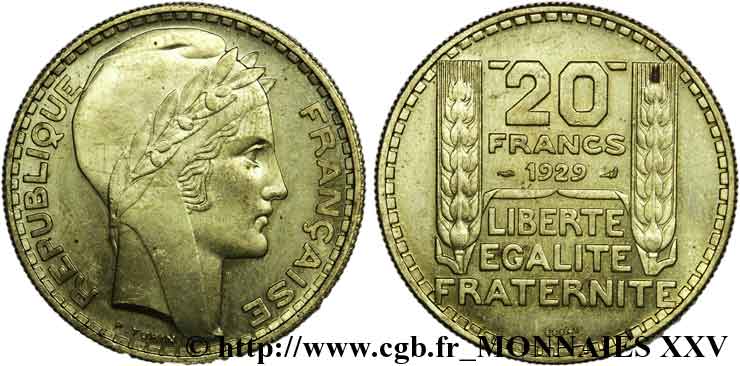 Essai de 20 francs Turin en bronze-aluminium 1929 Paris VG.5242  AU 