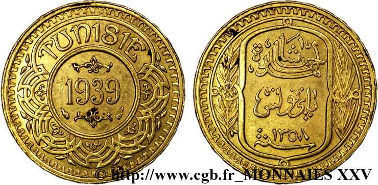 TUNISIA - FRENCH PROTECTORATE - AHMED BEY Essai de 100 francs or 1939 Paris AU 