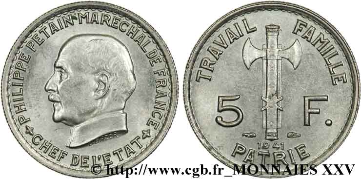 5 francs Pétain 1941 Paris F.338/2 SUP 