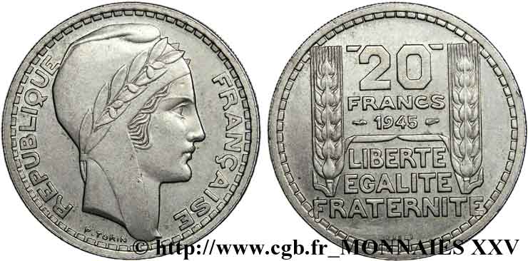 Essai de 20 francs Turin en cupro-nickel 1945 Paris Maz.2745  SPL 