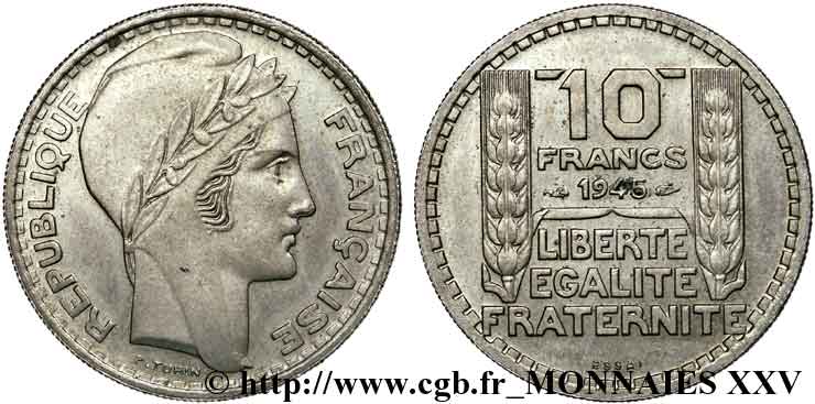 Essai de 10 francs Turin, grosse tête 1945 Paris F.361/1 AU 
