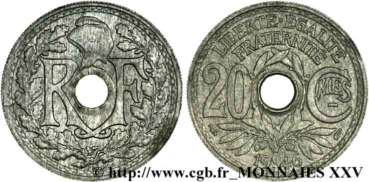 20 centimes Lindauer zinc 1946 Beaumont-le-Roger F.155/6 EBC 
