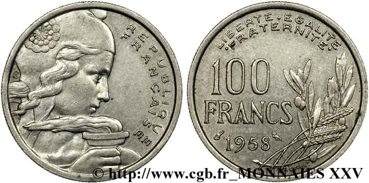 100 francs Cochet, chouette 1958 Paris F.450/13 MBC 