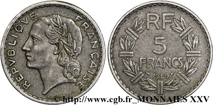 5 francs Lavrillier en aluminium, frappe médaille 1949 Paris F.339/16 var. MBC 