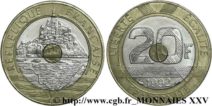 20 francs Mont Saint-Michel, 4 cannelures, V ouvert 1992 Pessac F.403/5 TTB 