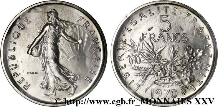 Essai de 5 francs Semeuse, nickel 1970 Paris F.341/1 MS 