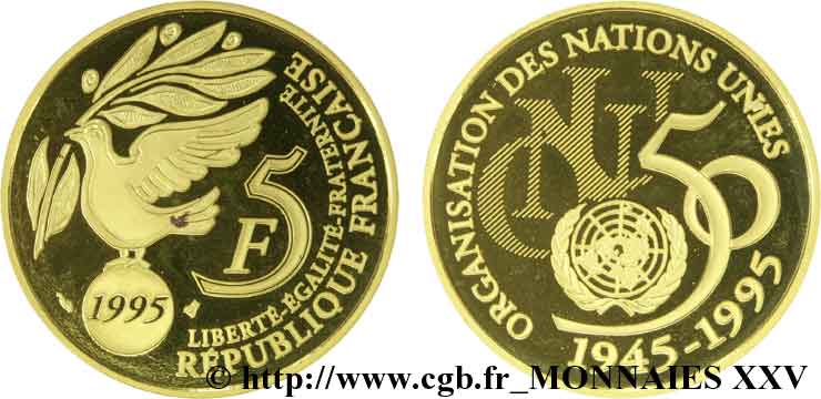 5 francs cinquantenaire de l’ONU 1995 Pessac F.1203 1 MS 