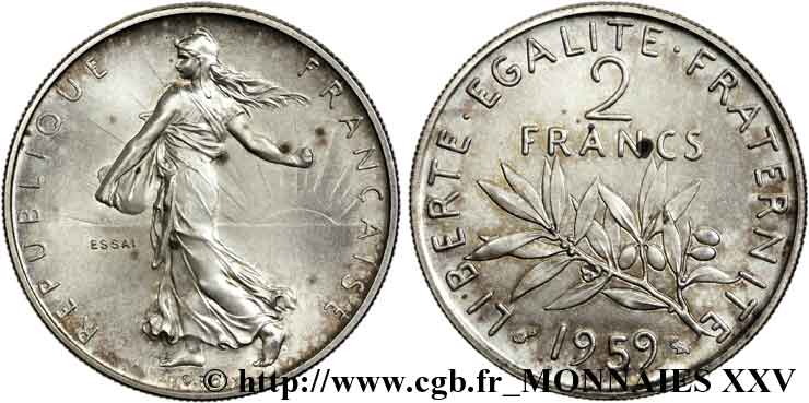 Essai de 2 francs Semeuse  1959 Paris G.540  SPL 