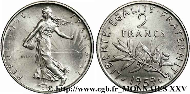 Essai de 2 francs Semeuse  1959 Paris G.540  SPL 