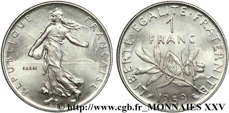 Essai de 1 franc Semeuse, nickel 1959 Paris F.226/3 fST 