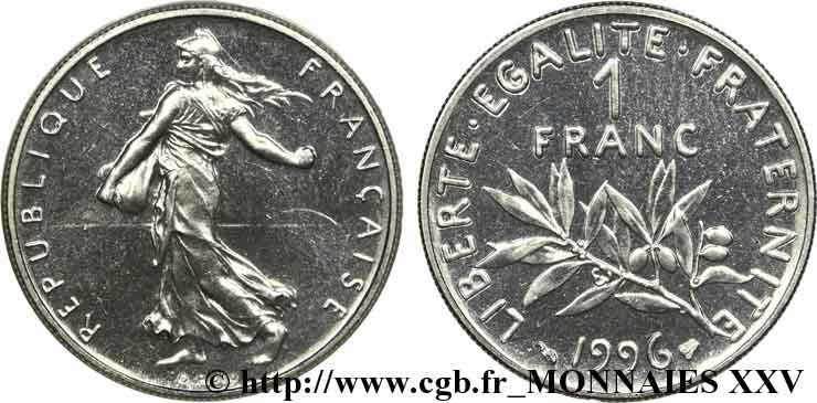 1 franc Semeuse, nickel, BU (Brillant Universel) 1996 Pessac F.226/44 FDC 