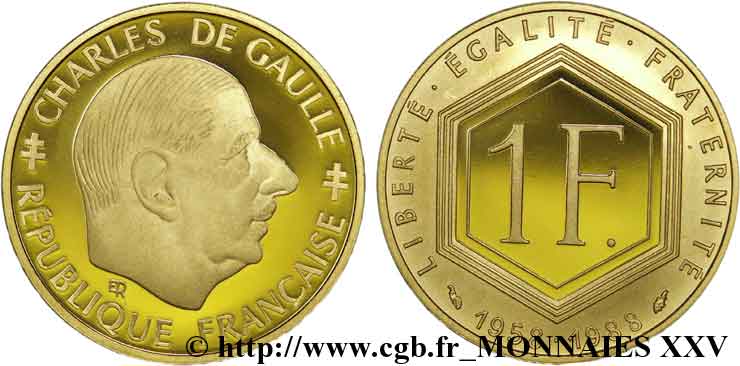 1 franc or De Gaulle 1988 Paris F.1000 1 FDC 