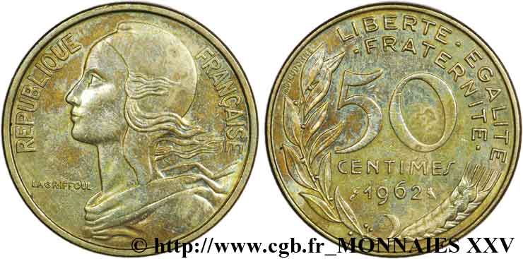 50 centimes Marianne, col à 4 plis 1962 Paris F.197/3 MBC 
